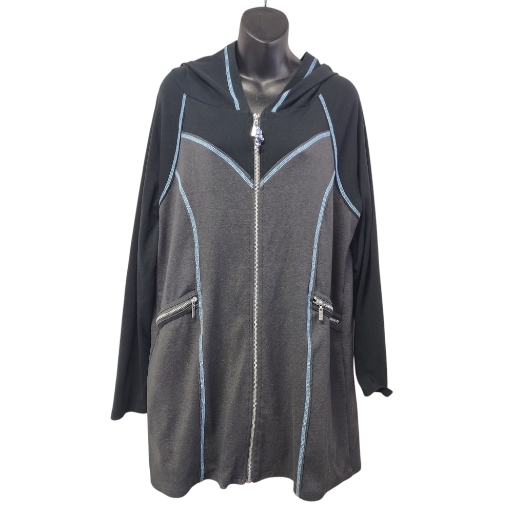 Laura Hlavac Size L Hooded Full zip Sweatshirt Yoga Casual stitching Gray Jacket